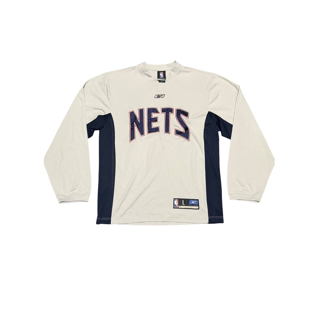 Vintage Reebok NBA New Jersey Nets Shooting Shirt Grey Navy Long Sleeve Mens L